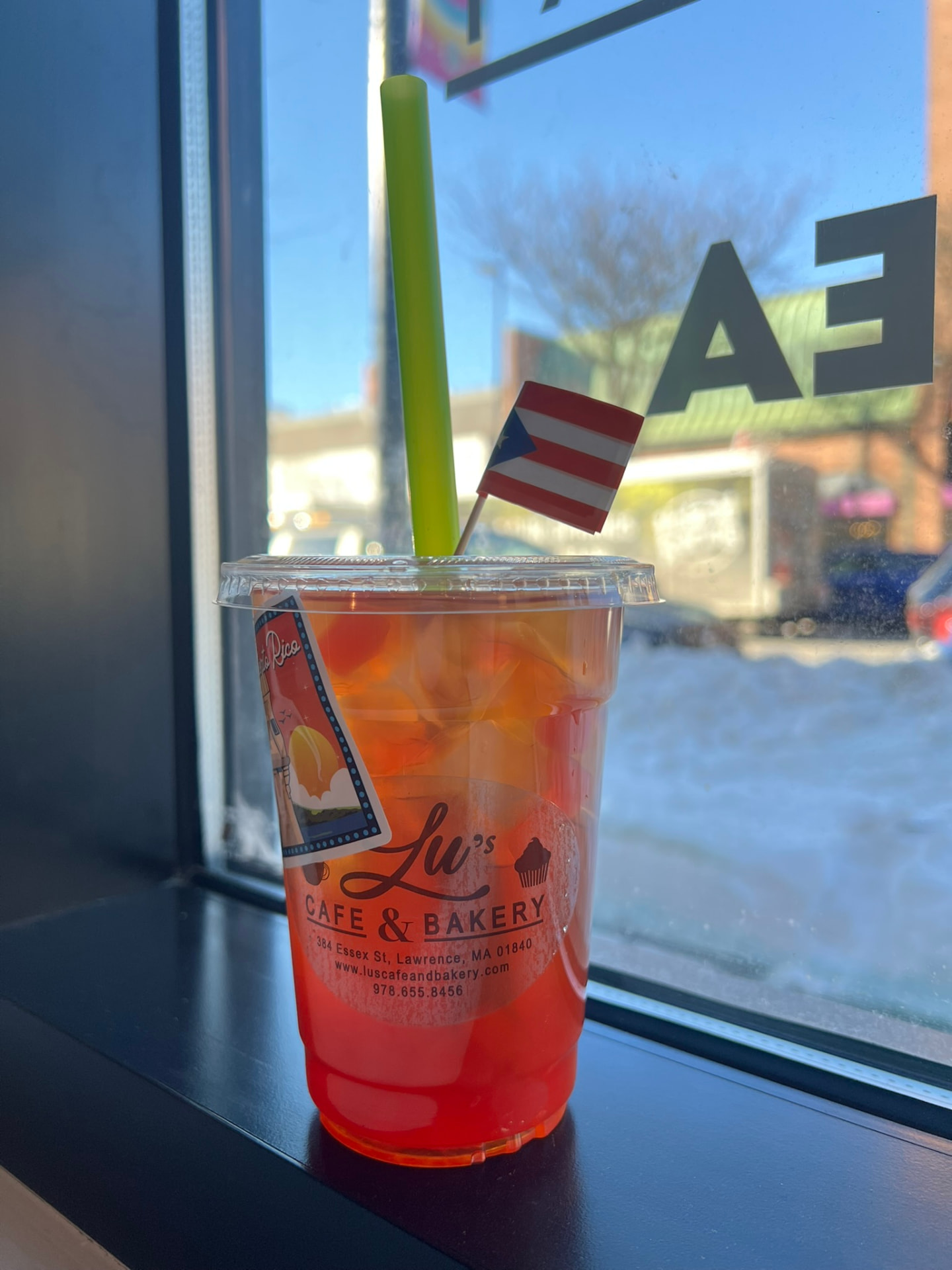 Puerto Rico tropical refresher with flag at Lu's