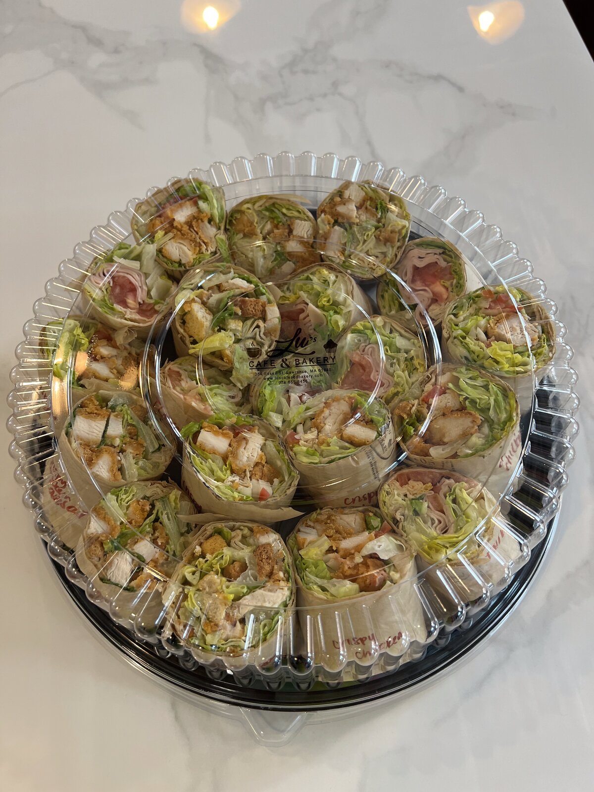 Chicken wrap tray on branded platter